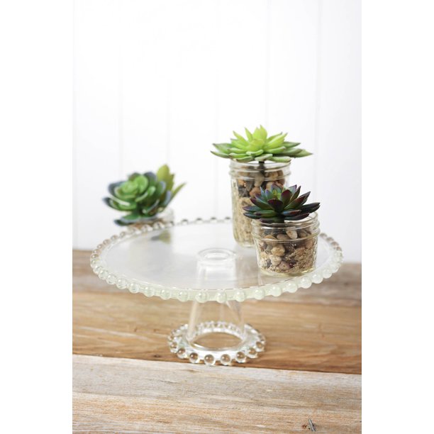 Beaded Edge Glass Cake Stand Pedestal 11 inch