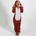 thumbnail image 4 of Tiqkatyck Animal Onesie, Women's Winter Fashion Casual Zipper Hooded Plush Jumpsuit Adult Onesie Christmas Onesies Adult Burgundy S, 4 of 7