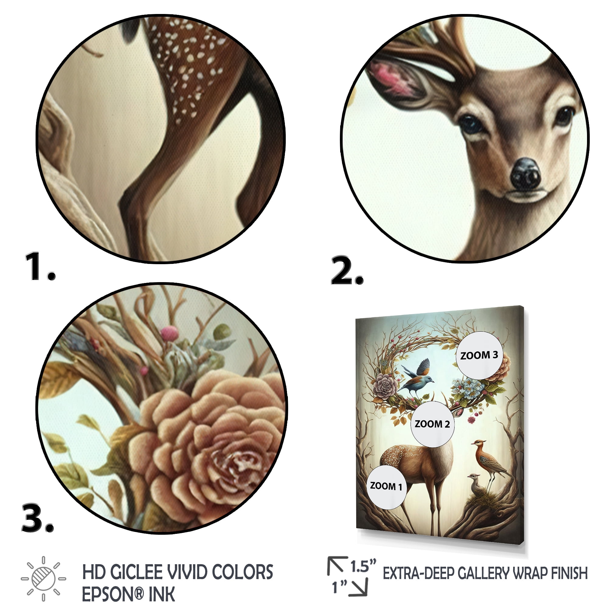 Designart Deer With Blooming Antlers IV Canvas Wall Art