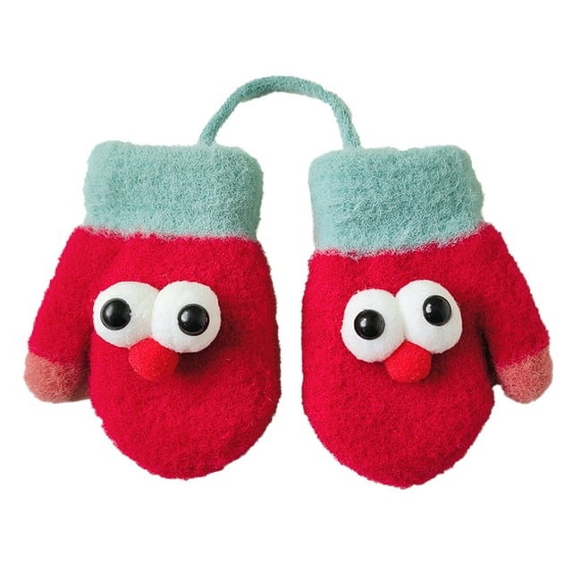 Toddler Kids Mittens with String, Winter Warm Stretch Full Finger Gloves