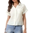 thumbnail image 1 of Camisa de botón INSPIRE CHIC para mujer, blusa de verano de manga corta, color blanco, talla XL, para trabajo casual, 1 of 6