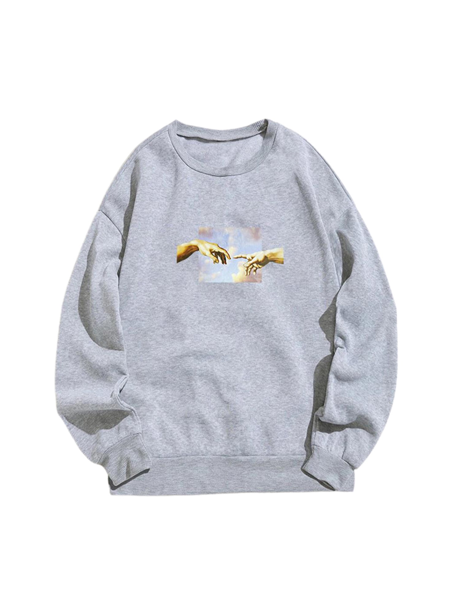 Feiwo Womens Crew Neck Sweatshirt Long Sleeve Loose Pullover Graphic Print Casual Cute Jumper Top Gray M, Women's, Size: Medium