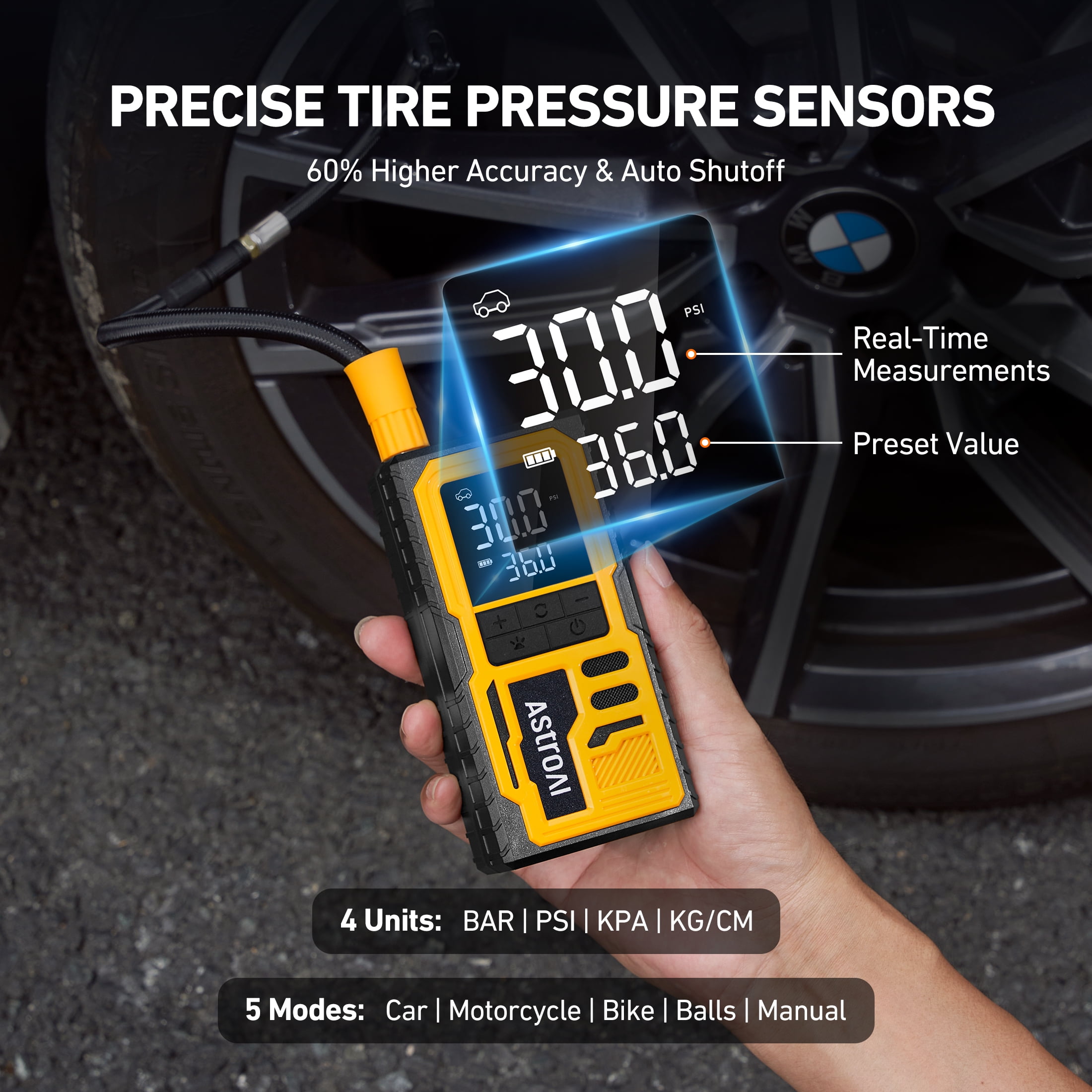 AstroAI Cordless Tire Inflator Portable Air Compressor, Air Pump for Car Tires, Bicycle, Motorcycle, 150PSI Rechargeable Compact Bike Tire Pump with LED Light & Digital Pressure Gauge, Gift for Dad