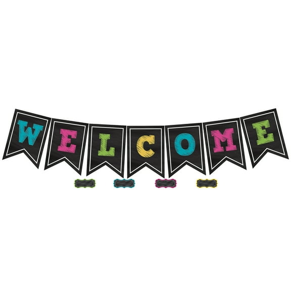 Teacher Created Resources Chalkboard Brights Pennants Welcome Bulletin Board Display