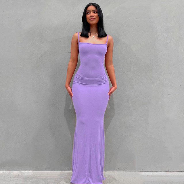 2023 Summer Women Sexy Spaghetti Strap Black Skims Long Dress Y2k Sleeveless Solid Skinny Bodycon Trumpet Maxi Dresses VestidosM Gao Jinjia LED