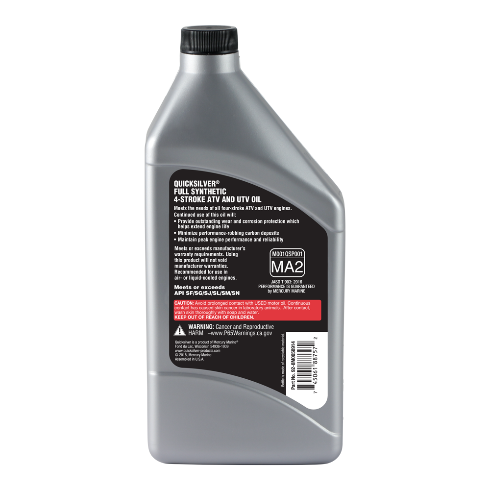 Quicksilver 8M0058914 5W-40 Full Synthetic 4-Stroke ATV Engine Oil – 1 ...