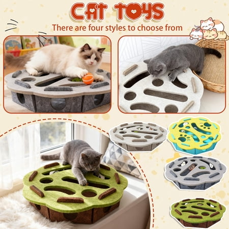 Clearance! Interactive Cat Toy Scratch Box Puzzle - Track Ball Squeaker Bell Scratching Surface Physical Exercise Indoor Fun Blue