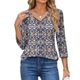 thumbnail image 3 of Fantaslook V Neck T Shirts for Women 3/4 Sleeve Tunic Tops Dressy Casual Blouses Boho Basics Tee Summer Fall Clothes, 3 of 8