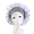 thumbnail image 2 of Visland Silky Sleep Cap Adjustable Satin Cap,Faux Pearls Rhinestone Elastic Band Bouffant Hat for Night Sleeping Hair Bonnet, 2 of 4