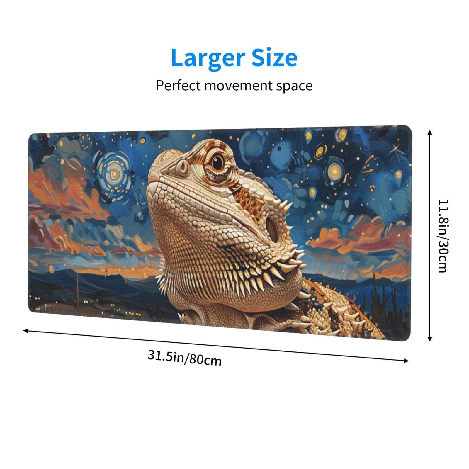 Bearded Dragon Lizards Retro Starry Mouse Pad Extended Large Gaming Mousepad Non-Slip Rubber Big Keyboard Desk Mat 31.5 X 11.8 Inch