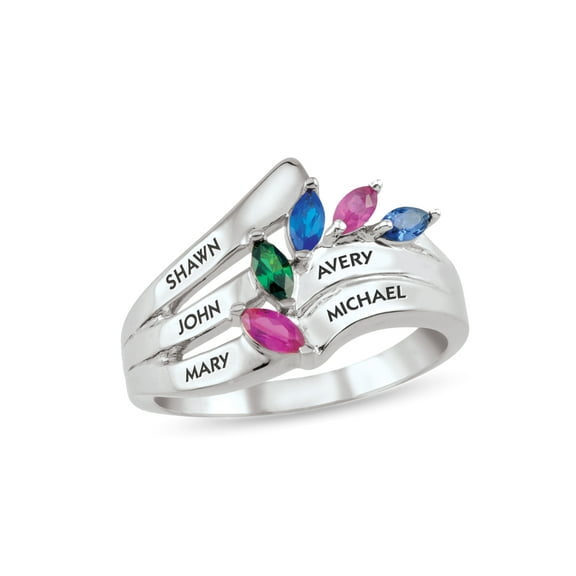 Personalized Engravable Birthstone Ring in Sterling Silver