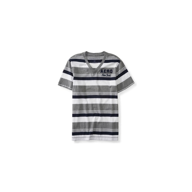 Playera adornada Aeropostale con Cuello en V y rayas bordadas para hombre gris mediano