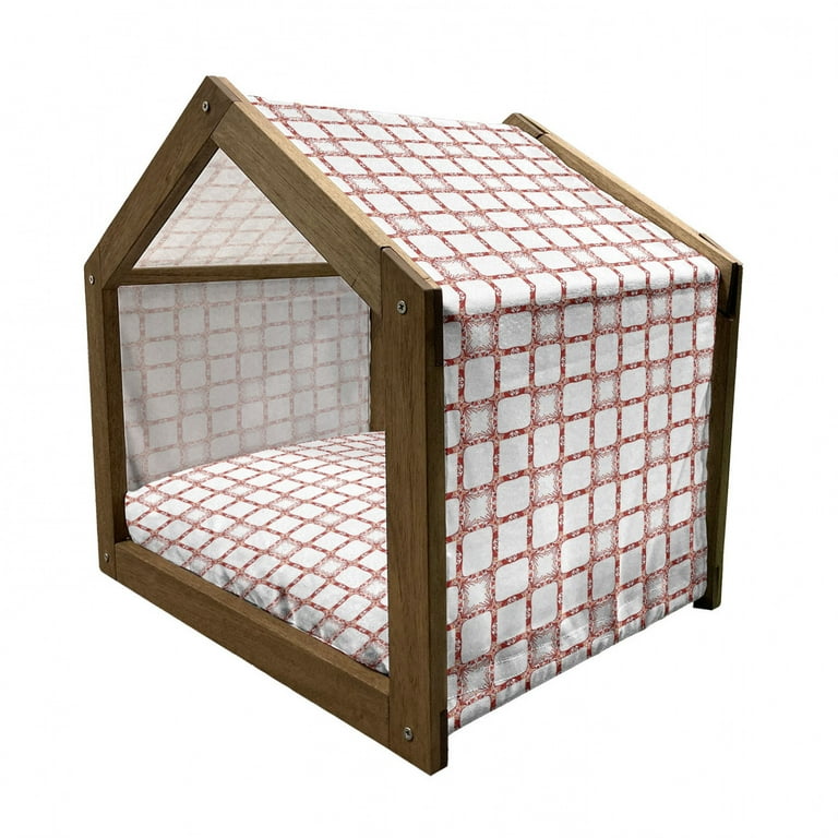 Ethnic Pet House Modern and Nostalgic Square Shaped Mixed Tiles Middle Age Effects Design Art Print Outdoor Indoor Portable Dog Kennel with Pillow