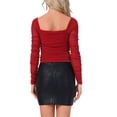 thumbnail image 3 of INSPIRAR CHIC Blusas de Malla con Lentejuelas de Manga Larga para Mujeres, Cortas, Talla XS, Rojo Oscuro, 3 of 5