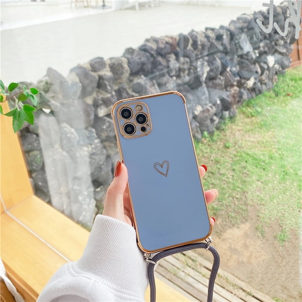 Lindo electrochapado amor corazón collar cordón caso para iPhone 11 12 14 13 Pro Max XS XR X 7 8 Plus Mini SE 3 cordón correa cubierta Deng Xun unisex