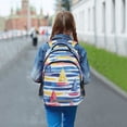 thumbnail image 6 of FORMRS Kids School Backpack Elementary Student Unisex Travel Bookbag with Reflective Stripes, Red Hand Drawn Sailboats, 6 of 7