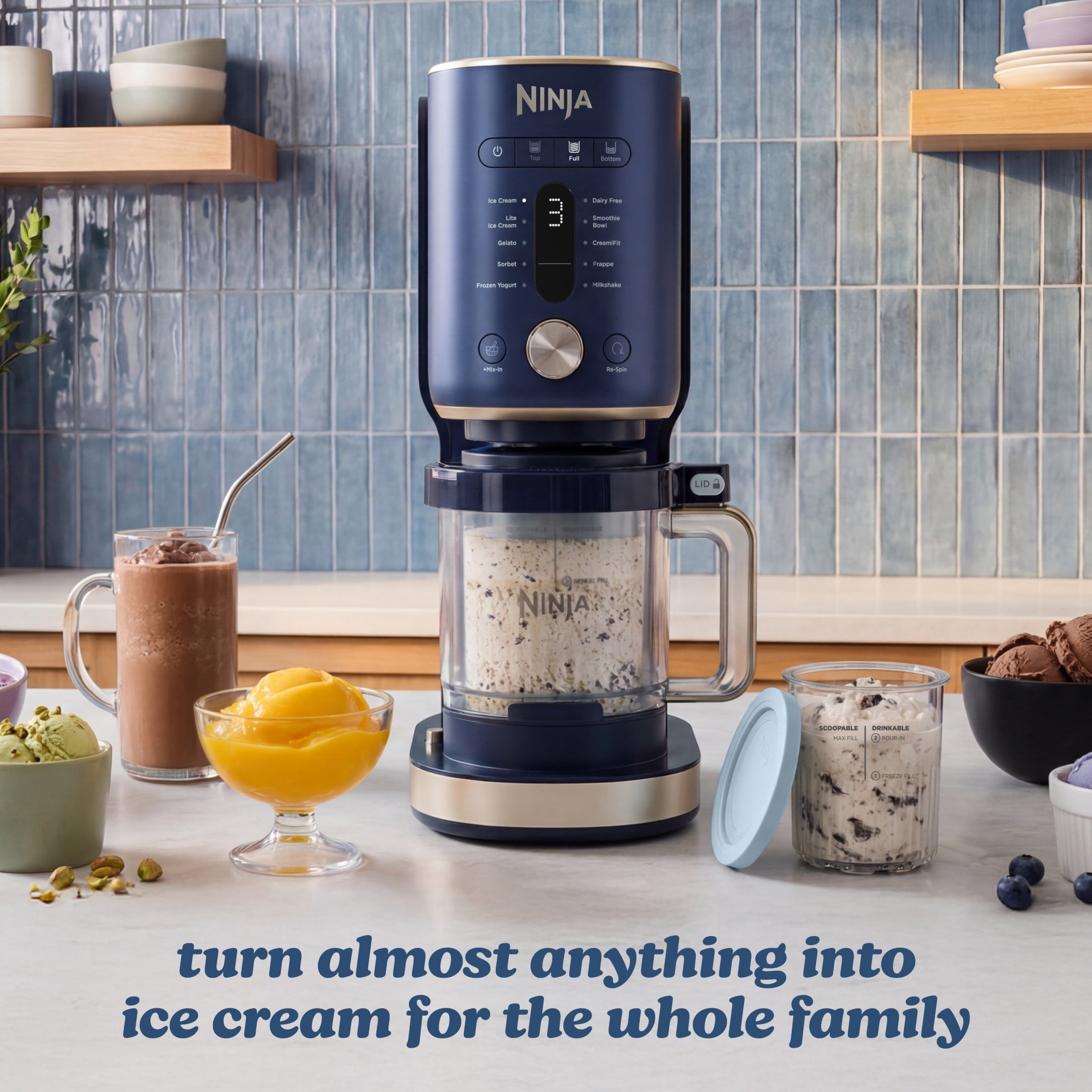 Ninja Creami XL Ice Cream Maker, Sorbet, Milkshakes, Frozen Yogurt, Dairy Free, 11 One-Touch Programs, (2) 24 Oz Family-Sized Tubs & Lids, NC601 Navy