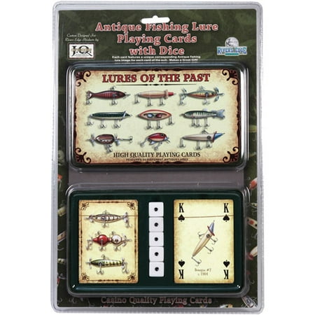 Rivers Edge Products 2-Pack Playing Cards and Dice Gift Tin, Antique Lure