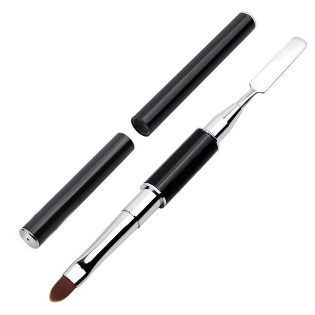Cepillo y selector de Polygel de doble punta, diseños 2 en 1, cepillos Polygel Nial, herramienta de uñas de gel de acero inoxidable para extensión de uñas acrílicas de gel UV PolyGel, negro