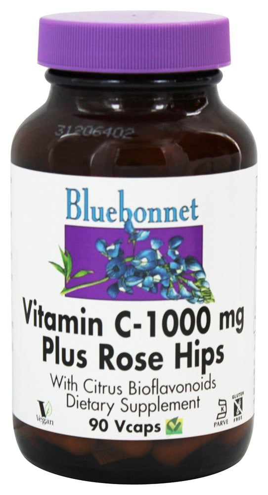 Bluebonnet Nutrition - Vitamin C-1000 mg Plus Rose Hips - 90 Vegetarian Capsules