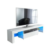 MMT Furniture Designs Ltd White Modern LED TV Stand Cabinet 200cm Wide for 65 70 75 80 90 inch Flat Screen TV's with Blue LED Lights - Game Console Storage