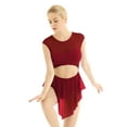 thumbnail image 4 of YEAHDOR Womens Sleeveless Mesh Ballet Gymnastics Leotard Dress Cut Out Front Asymmetric Hem Ballerina Dancewear Wine_Red Small, 4 of 7