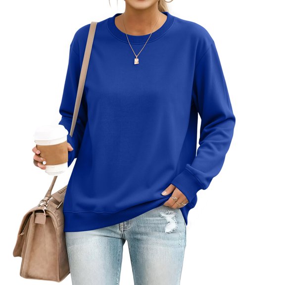 Evdexr Womens Sweatshirts Drop Shoulder Long Sleeve Oversized Sweatshirt Fall Winter 2026 Crew Neck Slouchy Tops Loose Fit Breathable Lightweight Basic Pullover Top M