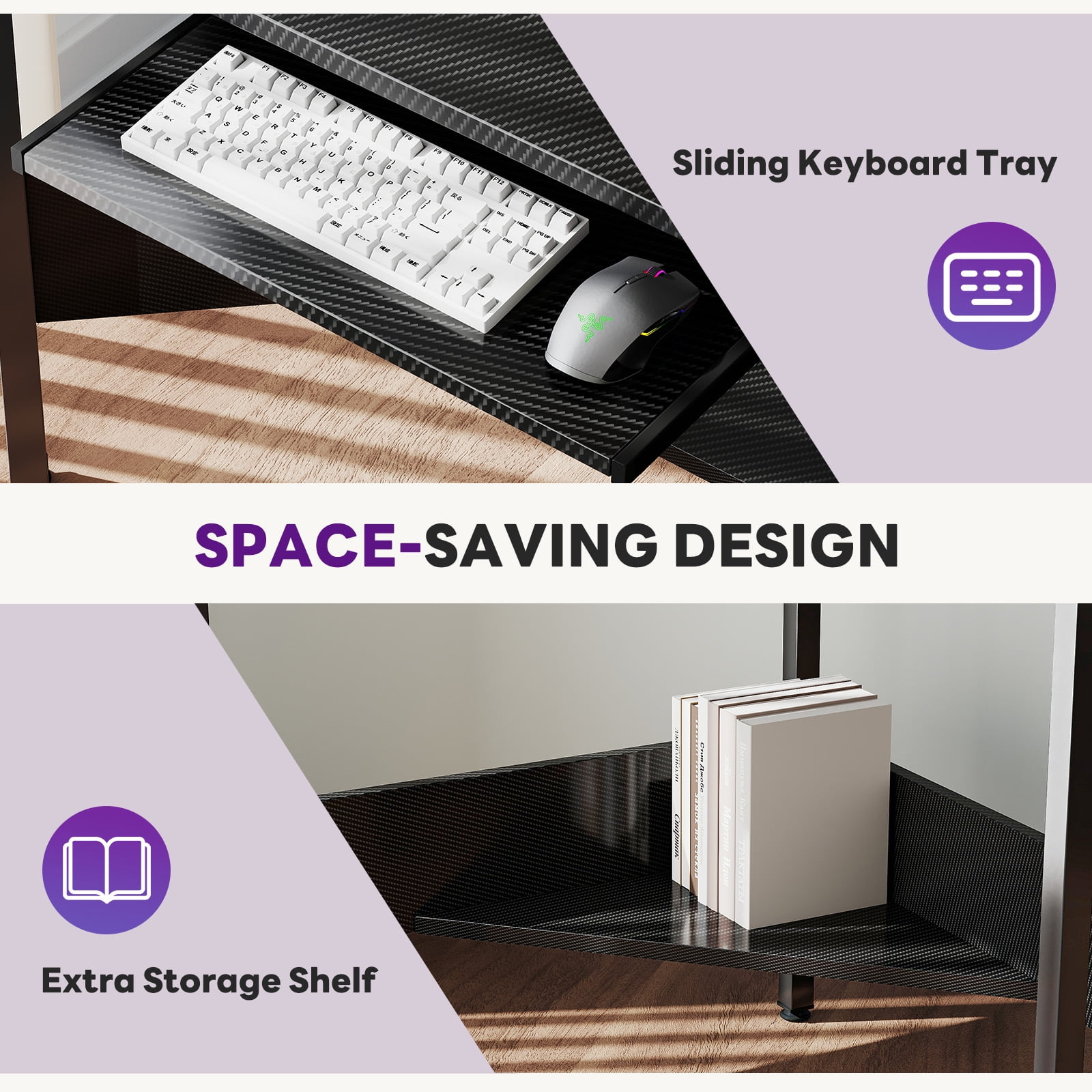 EDX Corner Office Gaming Desk 31 Inches L-Shaped Computer Desk with Charging Hub & Ergonomic Stand for Small Spaces, Carbon Black