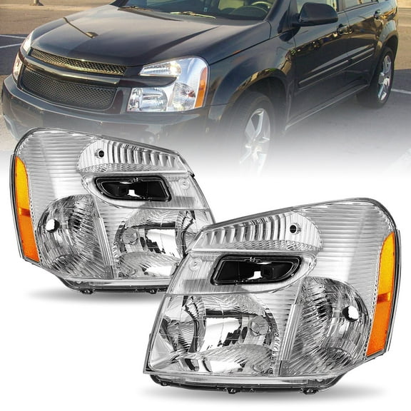 For 2005-2009 Chevy Equinox Headlights Chrome Housing Amber Corner Headlamp Sets