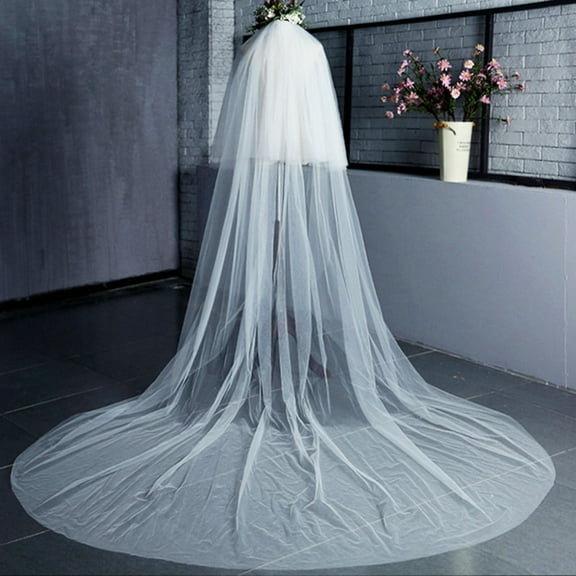 OUNONA Flowing White Bridal Veil Two Tier Wedding Veil with Hair Comb
