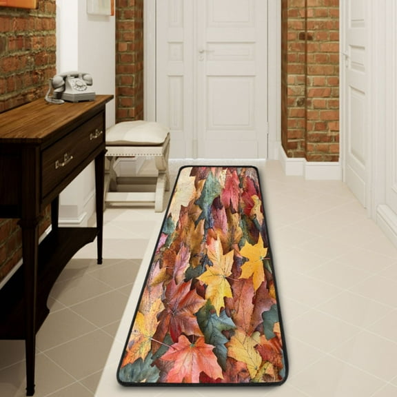 Ryvnso Leaf Fall Autumn Hallway Runner Rugs Floor Carpet Non Slip Entryway Mat 2' x 6'