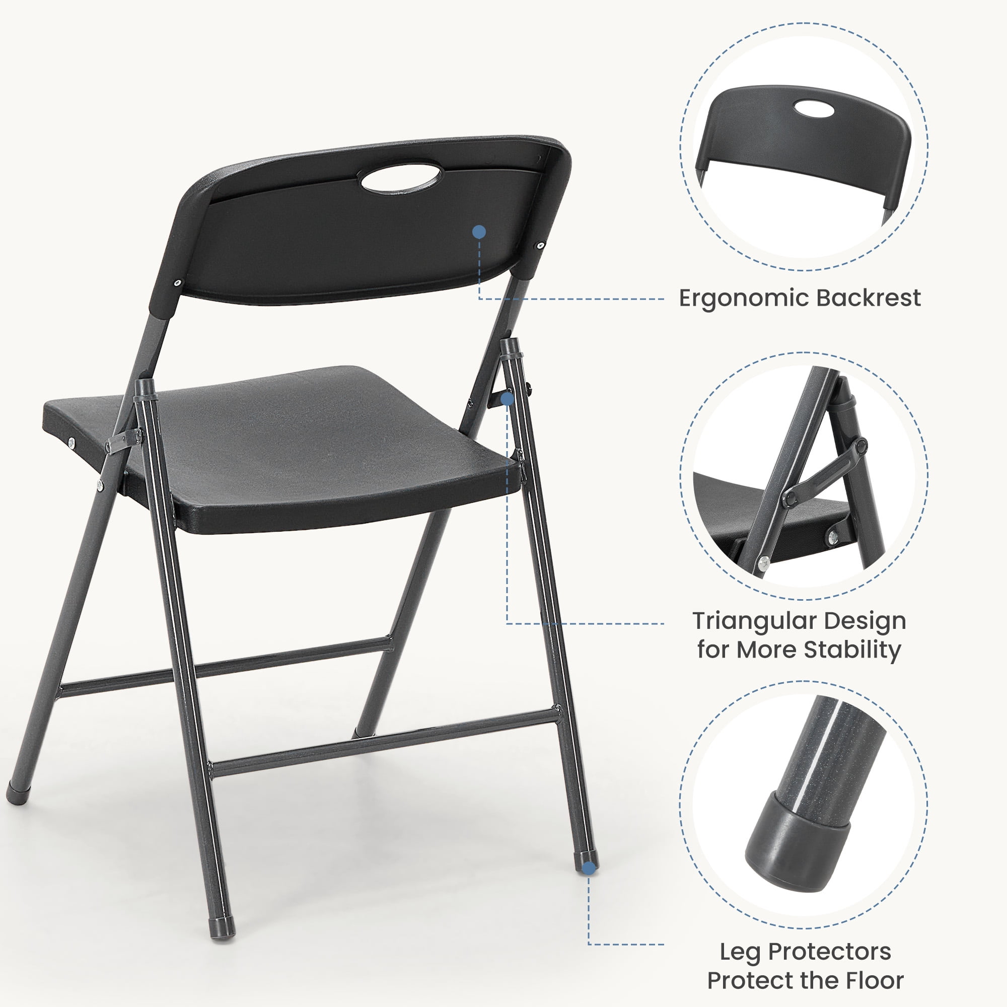 CONCETTA Plastic Folding Chair Of 2, 375LB Load Capacity, Lightweight for Indoor/Outdoor, Black