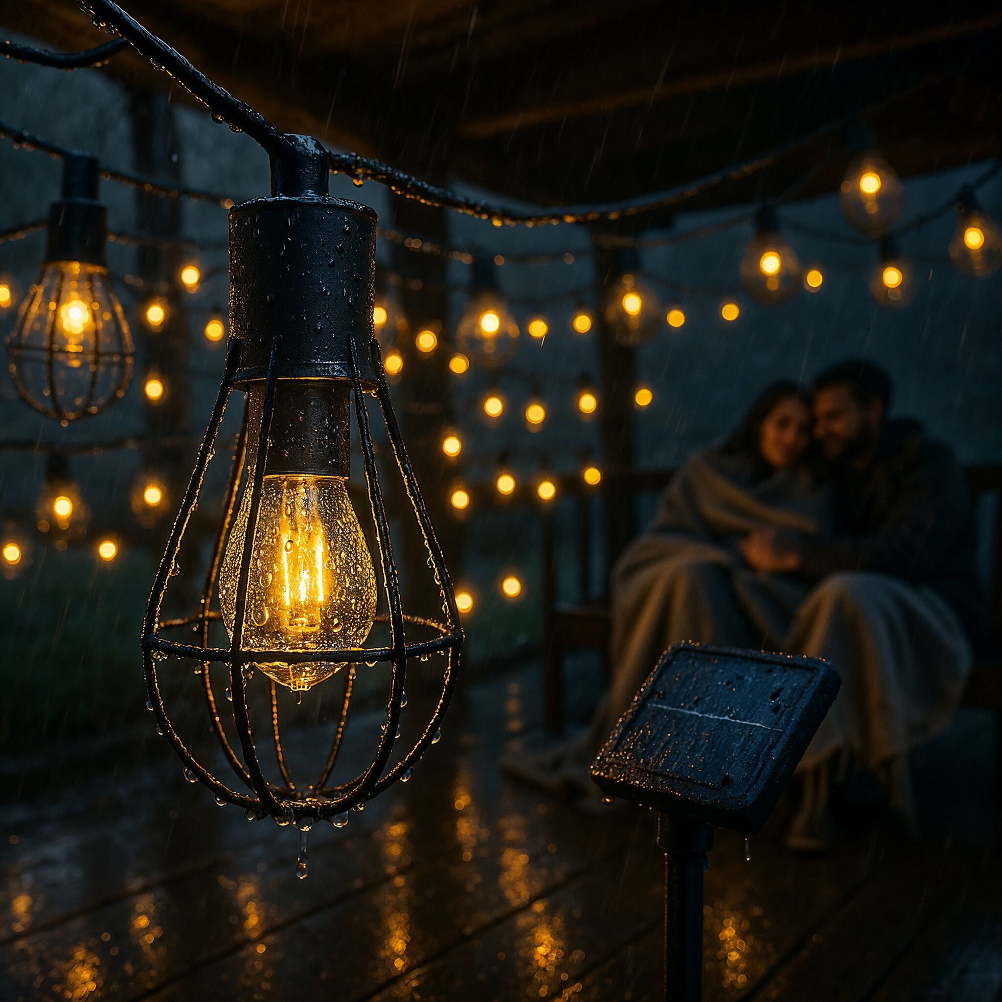 Solar Powered Vintage String Lights - 10 LED Bulbs, IP67 Waterproof Metal Cage for Outdoor Ambiance