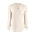 thumbnail image 2 of PULLIMORE Womens Long Sleeve T-shirt V Neck Loose Casual Basic Tops Tee Solid Color Blouse (Beige,S), 2 of 10