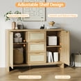 thumbnail image 4 of CazToi Farmhouse Sideboard 2 Doors 3 Rattan Drawers Adjustable Shelves Multiroom Storage Brown, 4 of 7