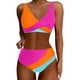 thumbnail image 1 of MKLEKYY Trajes De Baños Women High Waisted Bikini Sets Swimsuits Color Block Two Piece Drawstring Bathing Suit, 1 of 4