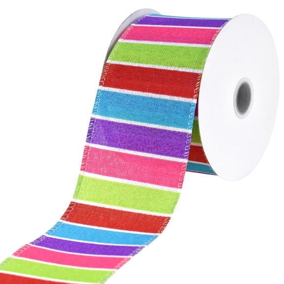 Homeford Christmas Holiday Stripes Faux Linen Wired Ribbon, 2-1/2-inch, 10-yard, Multicolor