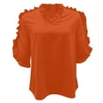 thumbnail image 5 of Ediodpoh Name Women's Summer Solid Color Short Sleeve Ruffle Collar V Neck Blouse Women's Tops Orange XXL, 5 of 7