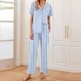 thumbnail image 2 of Uaswgudfs Women's Pajamas Sets 2 piece Stripe PJs Collared Casual Short Sleeve Sleepwear Comfy Pants Loungewear with Pocket, 2 of 6