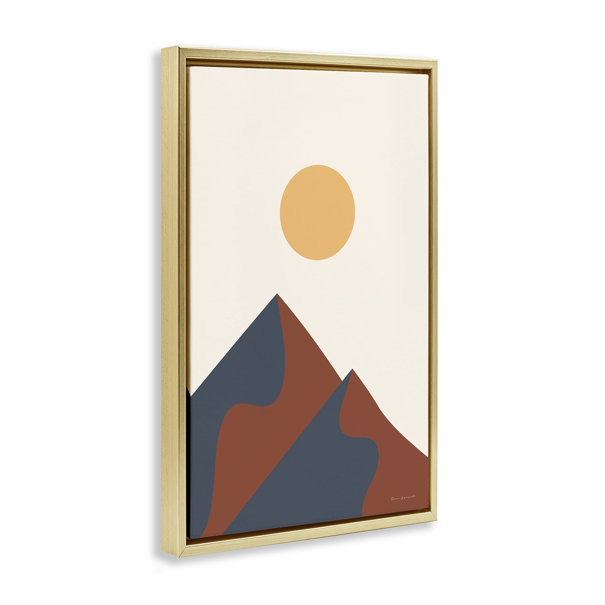 Stupell Industries Twin Mountain Peaks Landscape & Nature Painting Gold Floater Framed Canvas Art Print Wall Art, 17 x 25