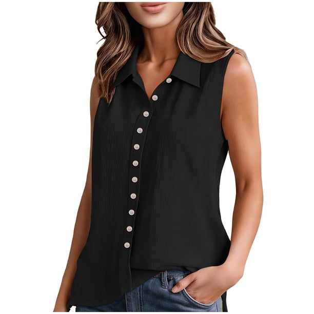 Camisetas con Cuello en V Mujeres sin Mangas Tops de Verano Blusa de Moda Casual para el Uso Diario de la Fiesta, Chaleco de Poliéster