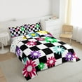 thumbnail image 3 of Homewish Boys Girls Groovy Flower Bedding Comforter Set 2pcs,Geometric Plaid Twin Comforter Sets Microfiber,Vintage Aesthetic Breathable Bedding Set,Breathable Home Decor,Reversible, 3 of 8