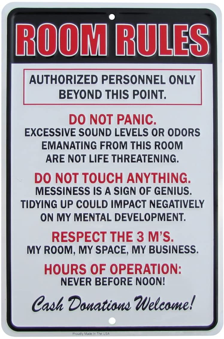 Room Rules Hours of Operation Metal Sign Funny Kids Bedroom Man Cave Decor