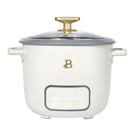 Beautiful 6-Cup Cooked, 3-Cup Uncooked Digital Electric Rice and Grain Cooker with Glass Lid, White Icing by Drew Barrymore