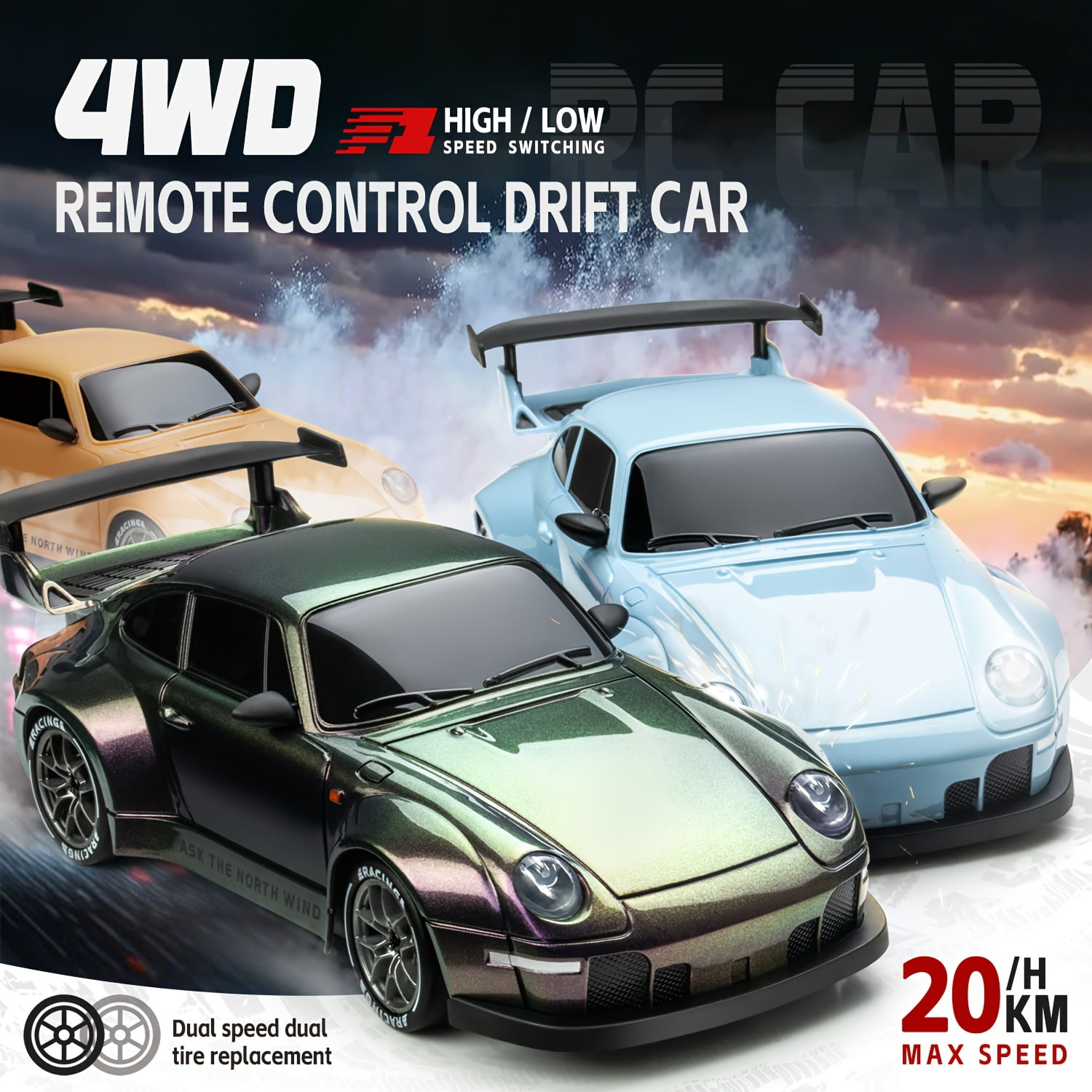 TXT-MATRIX 1:24 Scale RC Drift Car - 2.4GHz 4WD High-Speed Remote Control Car with LED Lights & Racing Kit