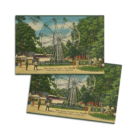 

Cedar Point Ohio New Section on Cedar Point Midway on Lake Erie (4x6 Birch Wood Postcards 2-Pack Stationary Rustic Home Wall Decor)