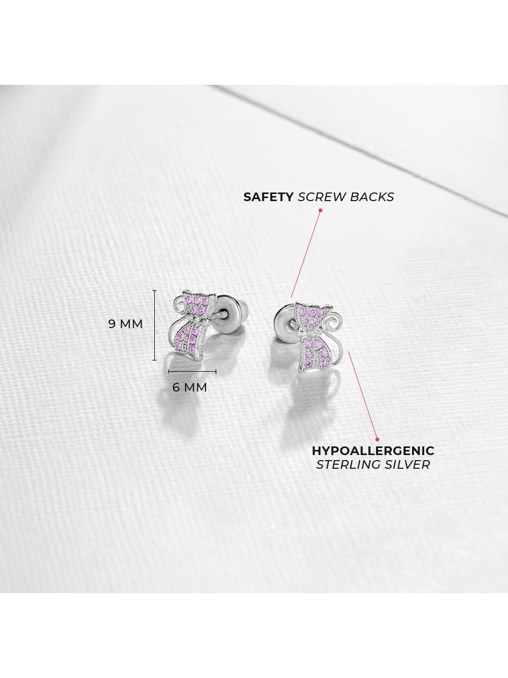 Sassy Kitty Cat Kids / Children's / Girls Earrings Screw Back - Sterling Silver