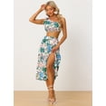thumbnail image 4 of Conjunto de 2 piezas de verano para mujer, tops de tubo cortos con estampado floral y falda larga dividida Verde XL, 4 of 6