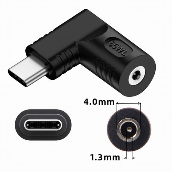 Chenyang DC Jack 4.0x1.3mm Input to USB-C Type-C Angled 90 Degree Power Plug Charge Adapter for Laptop Phone