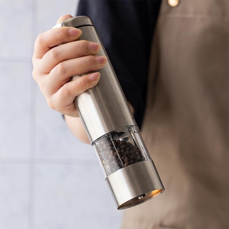 PatungKu Thumb Push Button Black Grinder Stainless Steel for Black Pepper Sea Salt